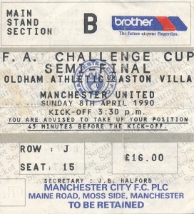 TICKET: FA CUP SEMI FINAL 1990 Oldham Athletic v Manchester United for sale on Ebay