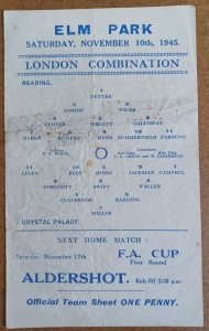 1945/46 READING RESERVES v CRYSTAL PALACE RESERVES LONDON COMBINATION 10/11/45 for sale on Ebay