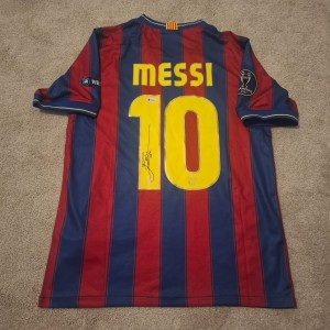 Lionel Messi Authentic Hand Signed Barcelona Beckett Shirt Witnessed for sale on Ebay