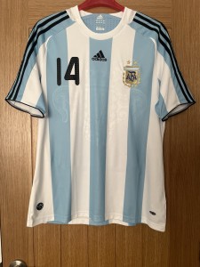 Argentina Home Shirt Adidas Large 2008 Mascherano #14 Blue & White Stripes for sale on Ebay