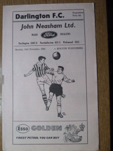 DARLINGTON  v  Bolton Wanderers   60/1  FL Cup. for sale on Ebay