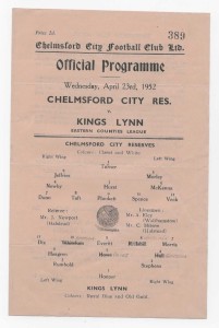 1951/52 Eastern Counties League - CHELMSFORD CITY Reserves v. KINGS LYNN s/sheet for sale on Ebay