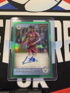 2024-25 Topps Merlin UCC Jeremy Doku Green Auto /99 Manchester City for sale on Ebay