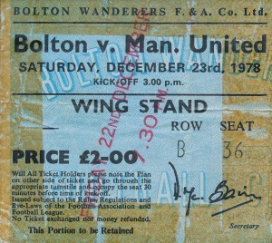 TICKET: Bolton Wanderers v Manchester United 1978/1979 for sale on Ebay