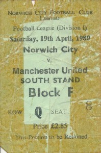TICKET: Norwich City v Manchester United 1979/1980 for sale on Ebay