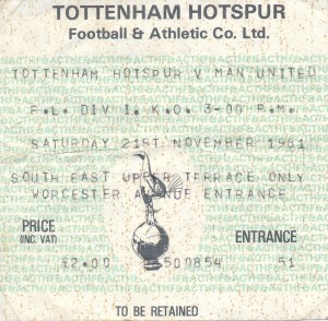 TICKET: Tottenham v Manchester United 1981/1982 for sale on Ebay