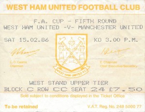 TICKET: West Ham United v Manchester United (FA Cup) 1985/1986 for sale on Ebay