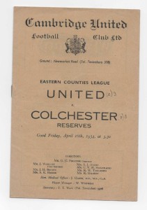 1953/54 Eastern Counties League - CAMBRIDGE UNITED v. COLCHESTER UNITED Reserves for sale on Ebay