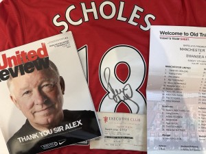 Signed Paul Scholes Man United Shirt & Sir Alex Ferguson Last Home Game Bundle. for sale on Ebay