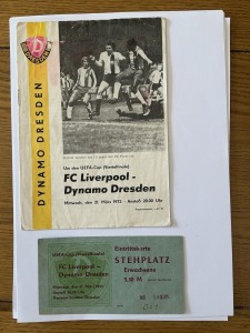 DYNAMO DRESDEN v LIVERPOOL  UEFA Cup 1972/3 Plus TICKET. for sale on Ebay