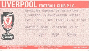 TICKET: Liverpool v Manchester United 1988/1989 for sale on Ebay