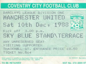 TICKET: Coventry City v Manchester United 1988/1989 for sale on Ebay
