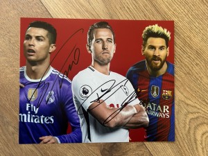 Hand Signed Cristiano Ronaldo, Harry Kane & Lionel Messi for sale on Ebay