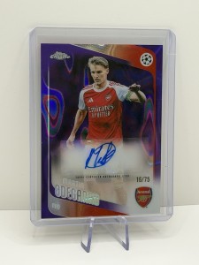 2025-26 Topps Chrome UEFA Martin Odegaard Purple Refractor Auto 16/75 Arsenal for sale on Ebay