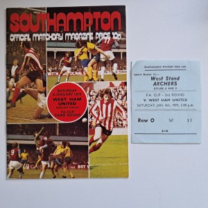 SOUTHAMPTON V. WEST HAM - 4.1.75 FA CUP (WEST HAM WINNERS) PROGRAMME & TICKET for sale on Ebay