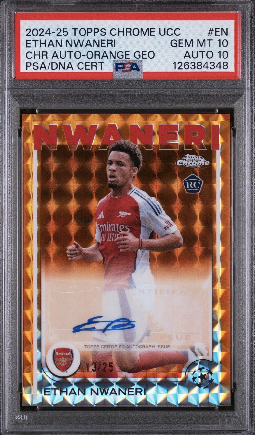 Topps UCC Chrome 24/25 Auto PSA 10/10 - Arsenal FC - Ethan Nwaneri /25 Rookie for sale on Ebay