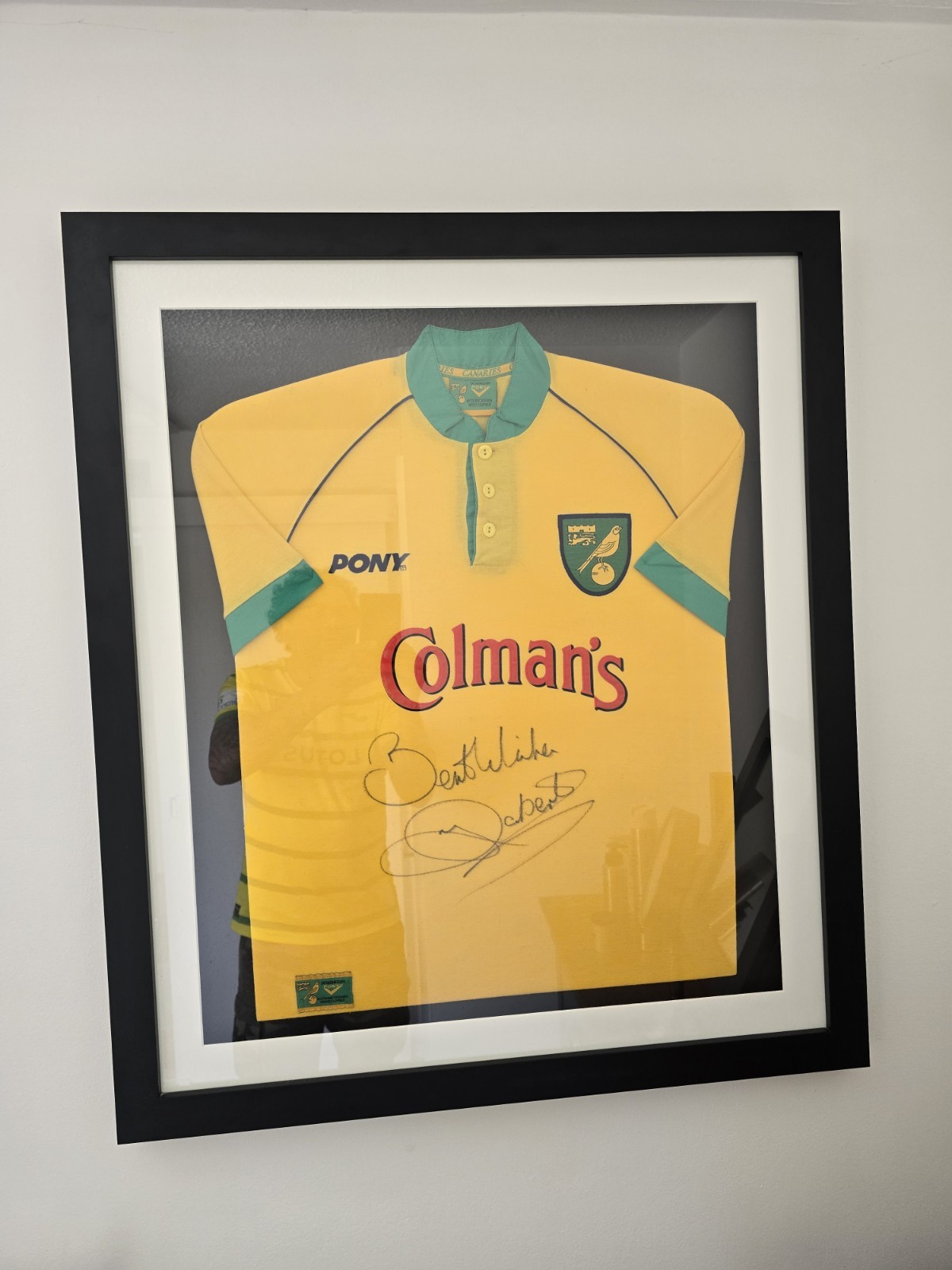 Norwich City Framed Signed Iwan Roberts Colmans Shirt with COA for sale on Ebay