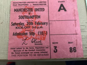 Manchester United v Southampton home ticket stub from 1971 for sale on Ebay