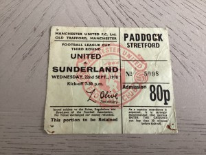 Manchester United v Sunderland home ticket stub League Cup 1976 for sale on Ebay