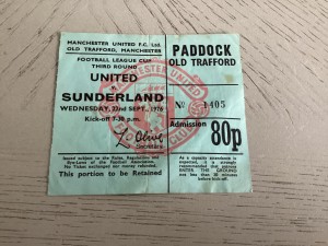 Manchester United v Sunderland home ticket stub League Cup 1976 for sale on Ebay