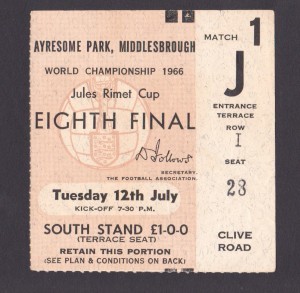 FOOTBALL TICKET 1966 ENGLAND WORLD CUP AYRESOME PARK SOVIET UNION V NORTH KOREA for sale on Ebay