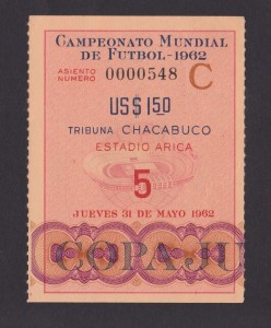 FOOTBALL TICKET 1962 CHILE WORLD CUP SOVIET UNION YUGOSLAVIA IN ARICA VERY RARE for sale on Ebay