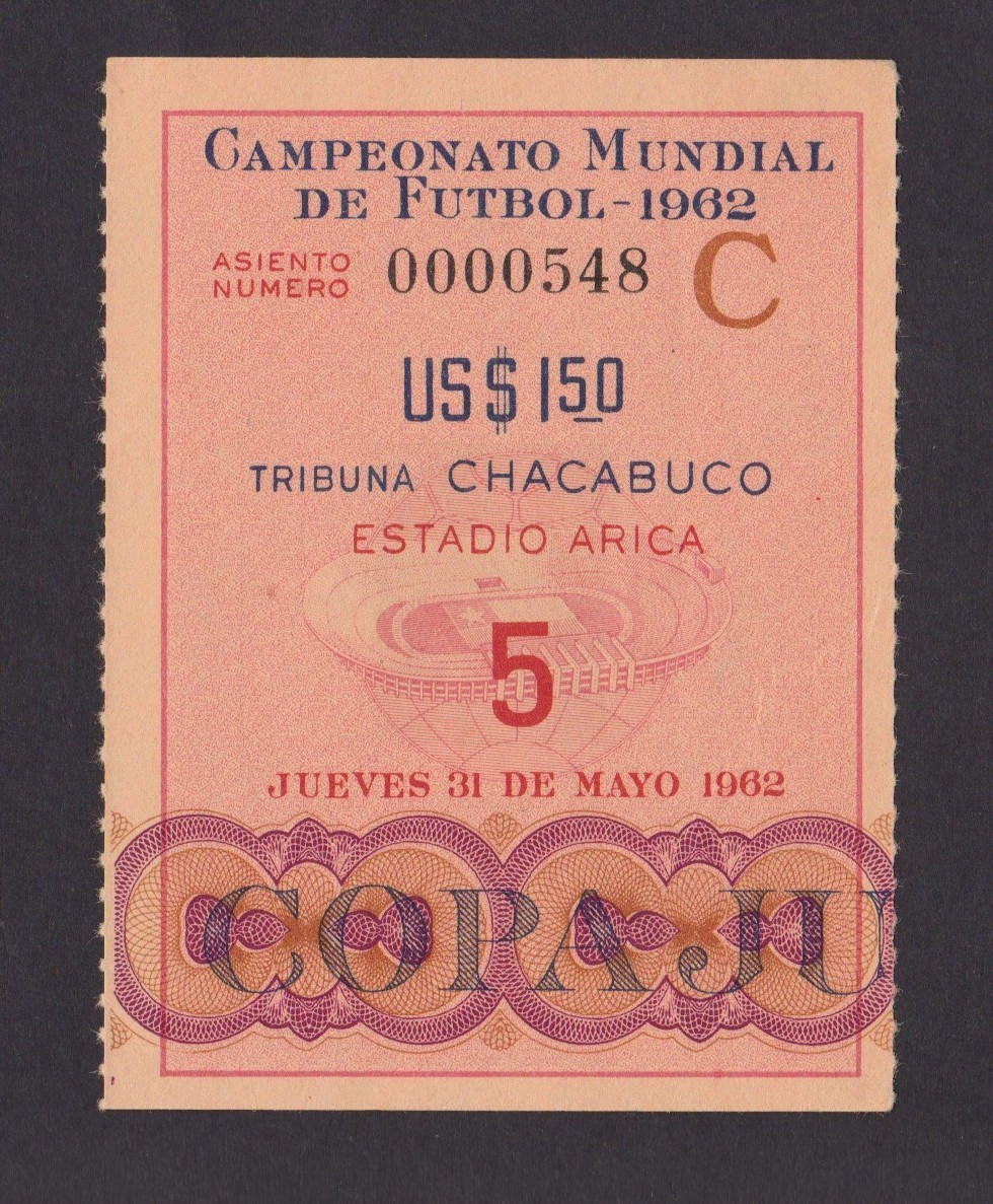 FOOTBALL TICKET 1962 CHILE WORLD CUP SOVIET UNION  YUGOSLAVIA IN ARICA VERY RARE for sale on Ebay