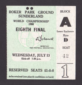 FOOTBALL TICKET 1966 ENGLAND WORLD CUP ROKER PARK ITALY V CHILE for sale on Ebay