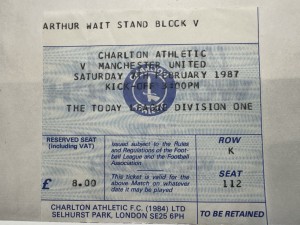 Charlton Athletic v Manchester United ticket stub 7/2/87 for sale on Ebay