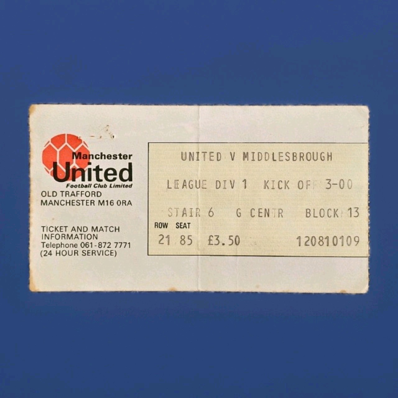 1980 MANCHESTER UNITED V MIDDLESBROUGH League Used Match Ticket Stub Rare for sale on Ebay