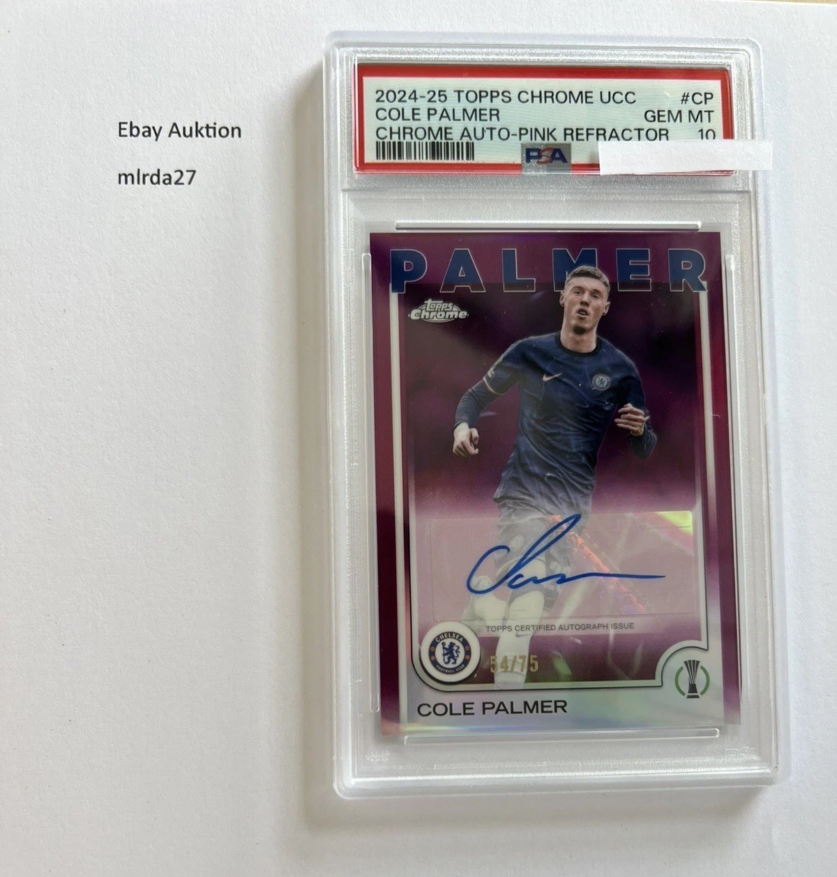 Topps Chrome UCC Cole Palmer Auto Magenta Refractor /75 PSA 10 Chelsea Misslabel for sale on Ebay