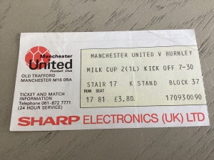 Manchester United  home ticket stub 1984 Milk Cup v Burnley for sale on Ebay