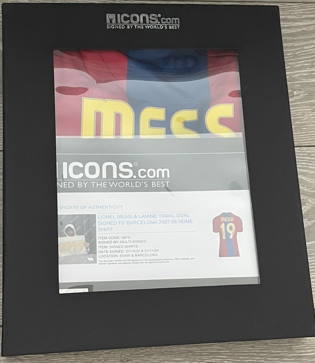 Lionel Messi & Lamine Yamal Hand Signed Barcelona Icons Jersey Shirt  for sale on Ebay