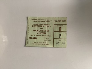 Coventry City v Manchester United ticket stub 1976 for sale on Ebay