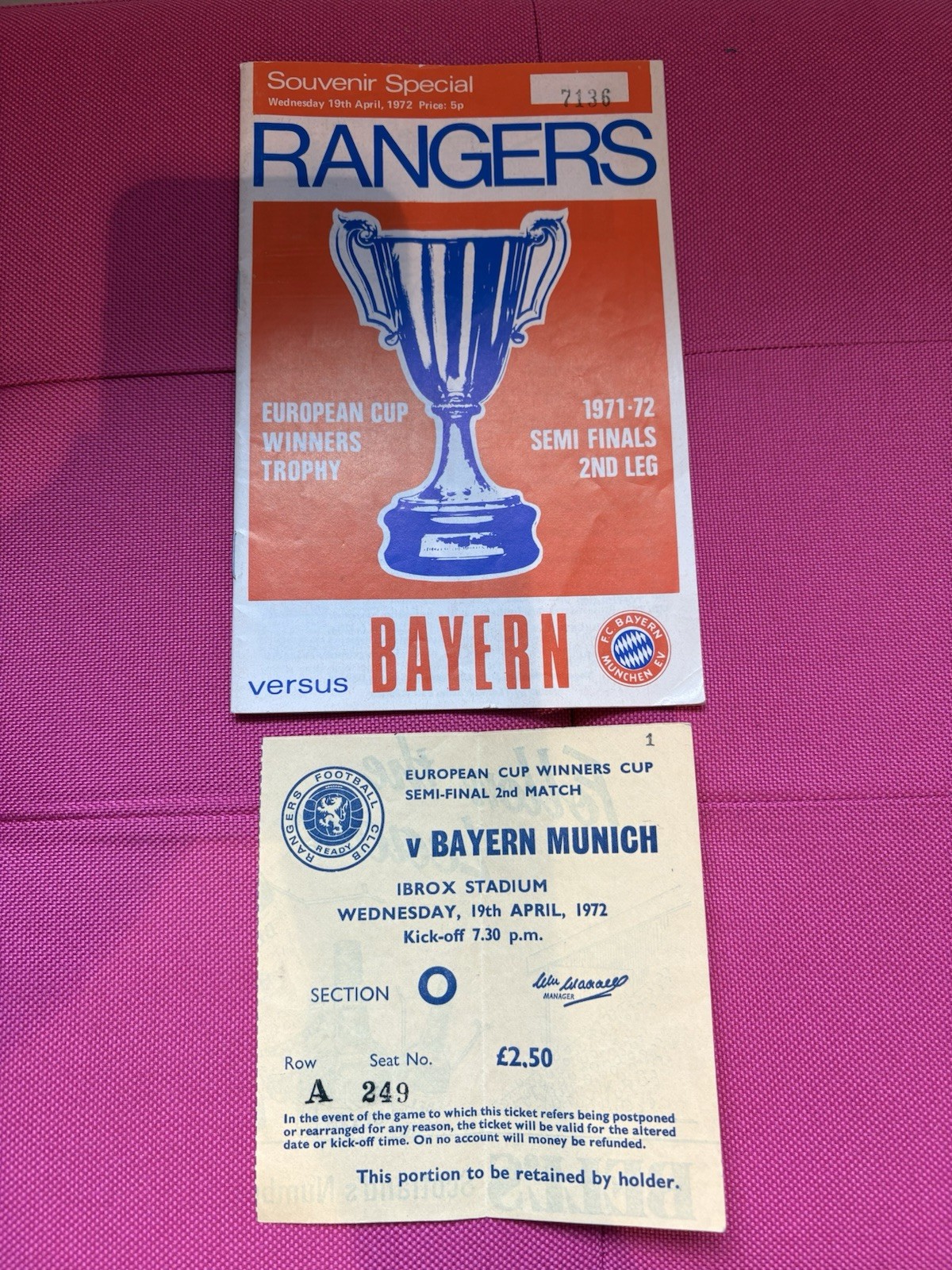 Glasgow Rangers V Bayern Munich 1972 European Cup Match Programme & Ticket for sale on Ebay