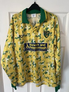 Norwich City Home LS Shirt 1992-94 Ribero Size L/XL. PLEASE READ DESCRIPTION for sale on Ebay