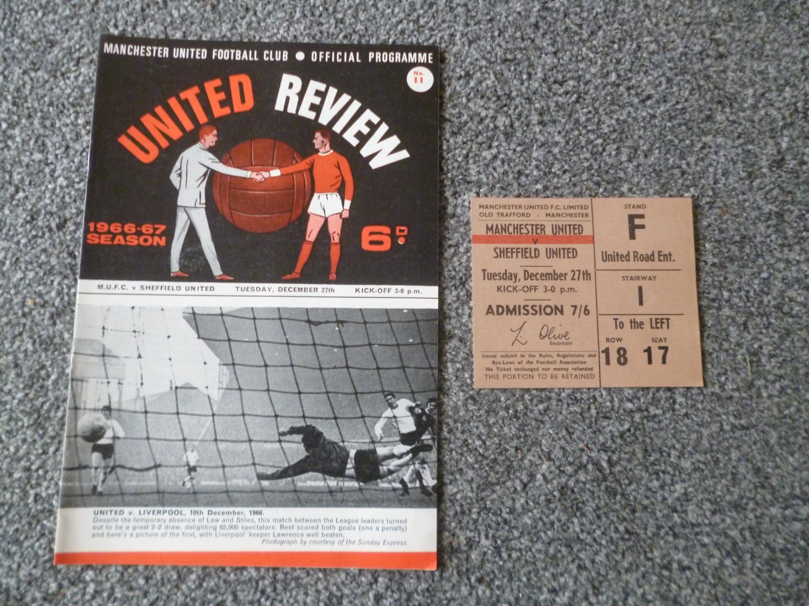 Manchester United Man Utd v Sheffield Utd 1966 / 1967 Match Ticket & Programme for sale on Ebay
