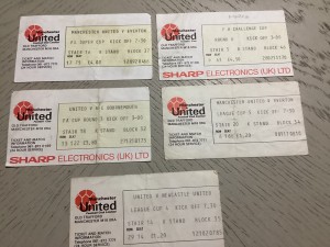 5 x Manchester United  home ticket stubs 1980s all cup games for sale on Ebay