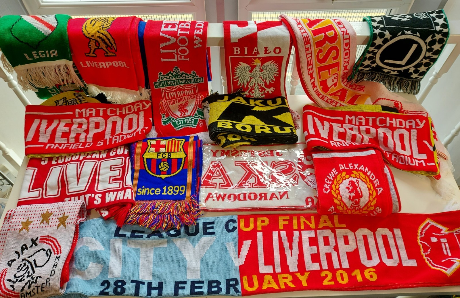 Football Scarfs Job Lot Of 15 Liverpool Games  Crewe Alex Barcelona & More for sale on Ebay