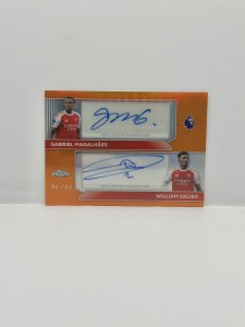 2025-26 Topps Chrome EPL Arsenal Saliba Gabriel Dual Auto 06/25 Orange for sale on Ebay