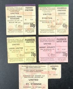 Five original Manchester United ticket 1976 77 QPR Derby Leeds Everton Etienne for sale on Ebay