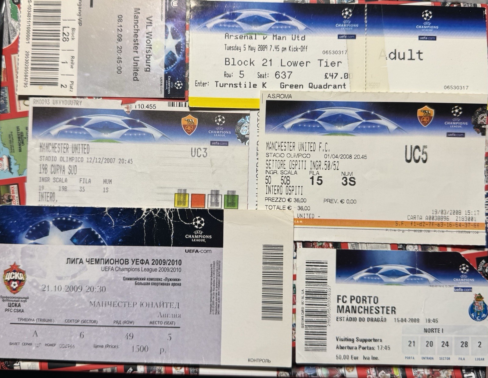 X6 Rare Manchester United Champions League Away Tickets 2008- for sale on Ebay