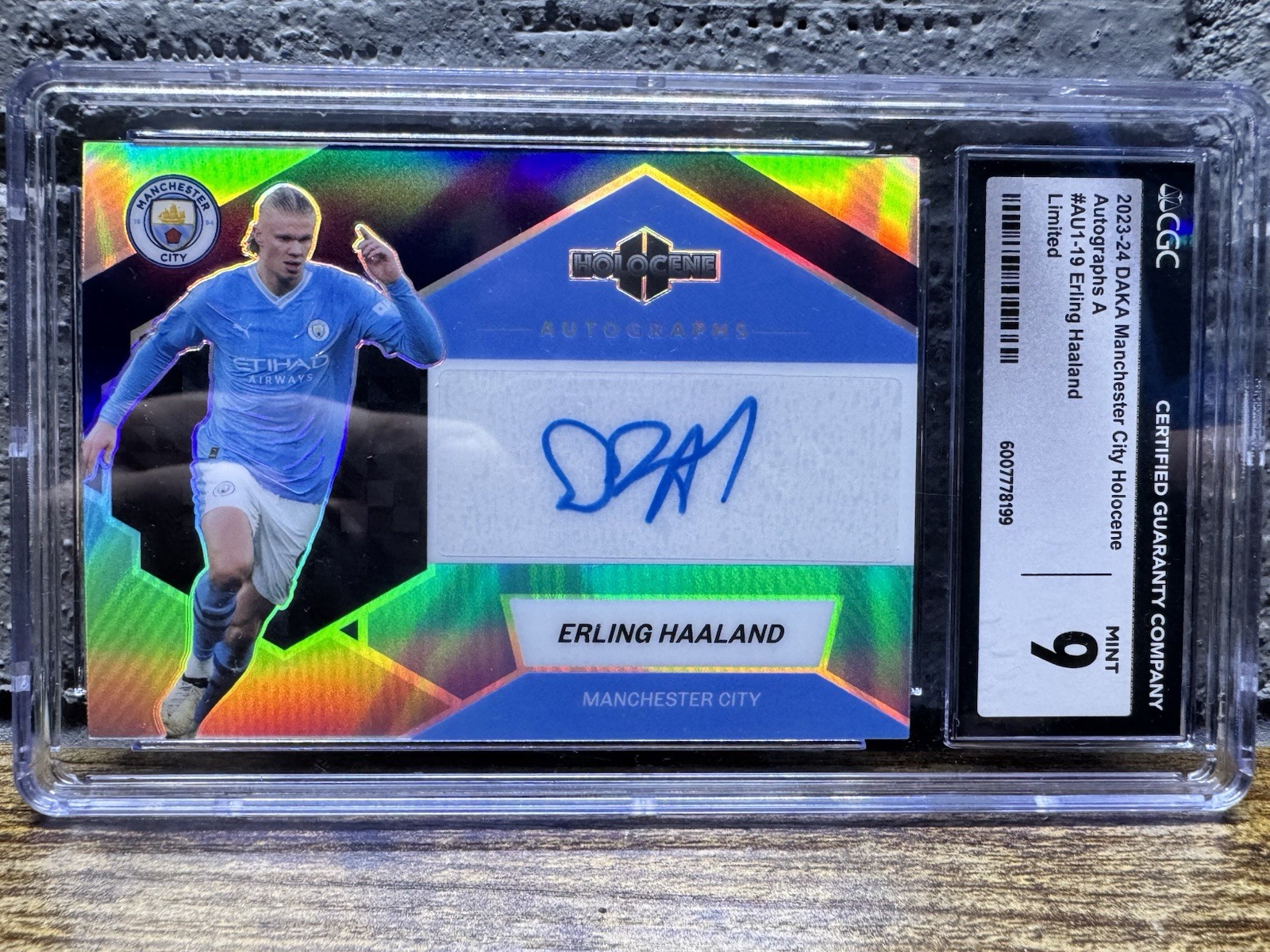 2023-24 DAKA MANCHESTER CITY HOLOCENE AUTO #AU1-19 ERLING HAALAND /71 CGC 9 for sale on Ebay