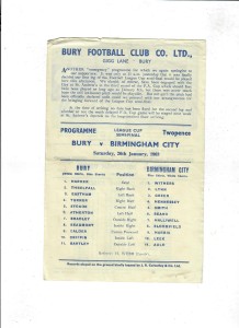 Bury v Birmingham City (League Cup Semi Final, 1st Leg) - 26/01/1963 - Postponed for sale on Ebay