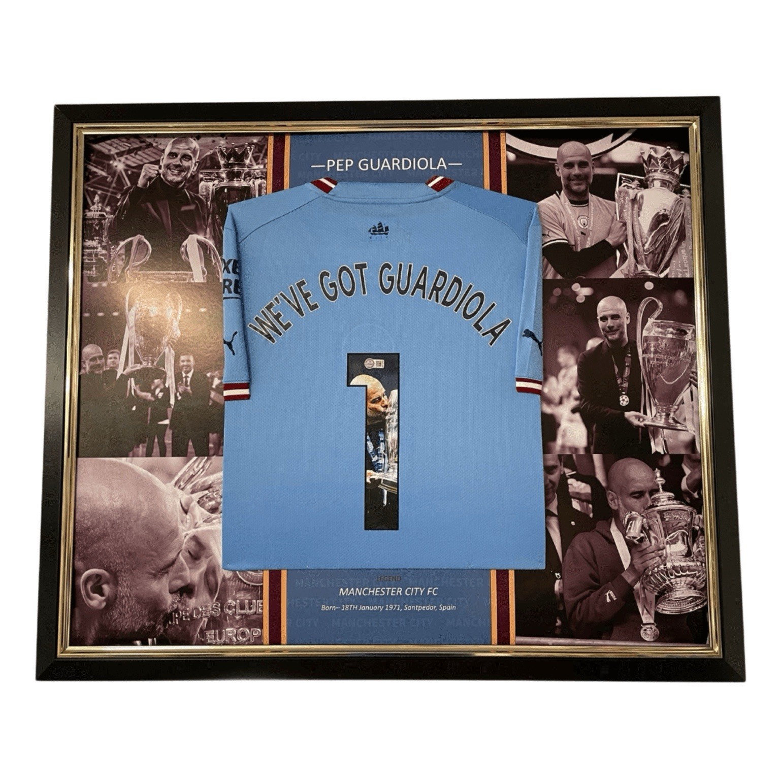 Pep Guardiola Signed Shirt Framed Manchester City 22/23 Treble Display ACG for sale on Ebay