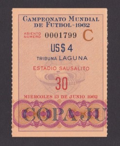 RARE FOOTBALL TICKET CHILE WORLD CUP SEMI-FINAL 1962 CZECHOSLOVAKIA V YUGOSLAVIA for sale on Ebay