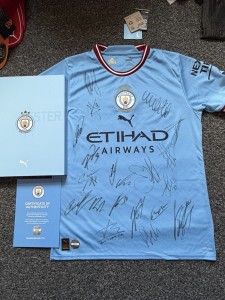 Manchester City Signed Treble Shirt 22/23 BNWT + Official Club Coa Foden Haaland for sale on Ebay