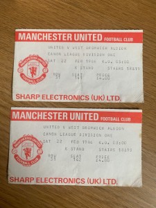 Manchester United V  West Bromwich Albion~Sat 22nd February 1986~2 Ticket stubs for sale on Ebay