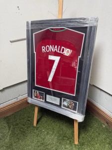 Framed Cristiano Ronaldo signed Portugal euro winners 2016 jersey, Beckett COA for sale on Ebay