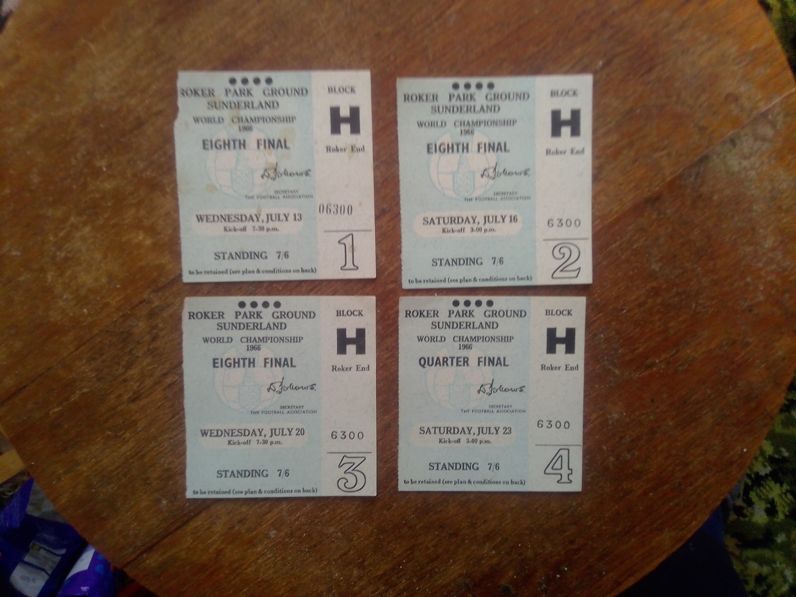 1966 World Cup Final ticket stubs - Full Set of 4 Roker Park, Sunderland matches for sale on Ebay